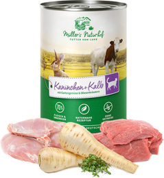 Müller’s Naturhof Tiernahrung Kaninchen Kalb Huhn Stückchen in Sauce getreidefrei glutenfrei 6 x 400 g - 6 x 400 g – Bild 1 von 2