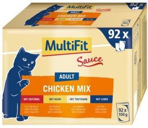 Produktbild von MultiFit Adult Hundefutter Chicken Mix Multipack XXL 92x100g Stückchen in Sauce mit Huhn und Truthahn ohne Zucker und Konservierungsstoffe - 92 x 100 g