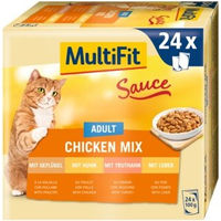 Produktbild von MultiFit Adult Hundefutter Stückchen in Sauce Chicken Mix Geflügel Multipack 24x100 g - 24 x 100 g