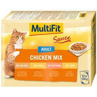 Produktbild von MultiFit Adult Hundefutter Stückchen in Sauce Chicken Mix Multipack 12x100 g mit Geflügel ohne Zucker und Konservierungsstoffe - 12 x 100 g