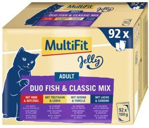 Produktbild von MultiFit Adult Katzenfutter Multipack XXL Fish & Classic Mix Stückchen in Gelee 92x100g - 92 x 100 g