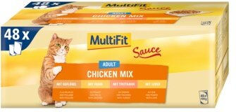 Produktbild von MultiFit Adult Katzenfutter Stückchen in Sauce Chicken Mix Multipack 48x100 g mit Huhn und Truthahn ohne Zucker und Konservierungsstoffe - 48 x 100 g