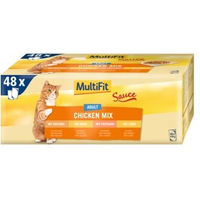 Produktbild von MultiFit Adult Katzenfutter Stückchen in Sauce Chicken Mix Multipack 48x100 g mit Huhn und Truthahn ohne Zucker und Konservierungsstoffe - 48 x 100 g