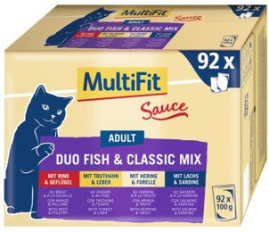 Produktbild von MultiFit Adult Katzenfutter Stückchen in Sauce Fish & Classic Mix Multipack 92x100g - 92 x 100 g