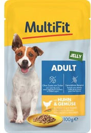 Produktbild von MultiFit Adult Little Dog Pouch Stückchen in Gelee Huhn & Gemüse 24x100 g - 24 x 100 g