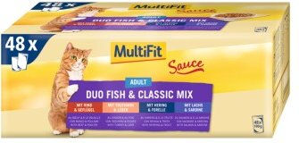 Produktbild von MultiFit Adult Nassfutter Multipack mit Stückchen in Sauce Fish & Classic Mix 48x100 g - 48 x 100 g