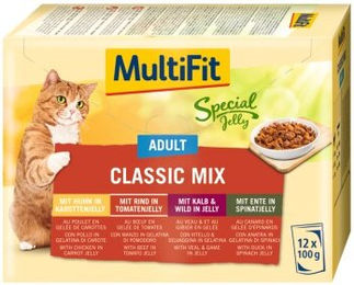 Produktbild von MultiFit Adult Special Jelly Classic Mix Katzenfutter Stückchen in Gelee Multipack 12x100g - 12 x 100 g