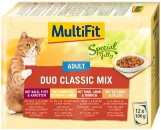 Produktbild von MultiFit Adult Special Jelly Duo Classic Mix Katzen Nassfutter Stückchen in Gelee 12x100g - 12 x 100 g