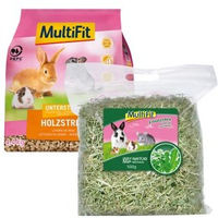 Produktbild von MultiFit Bio Kräuterheu 500 g und Holzstreu 8 L Set für Katzen