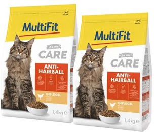 Produktbild von MultiFit Care Trockenfutter Katze Adult Huhn Anti Hairball ohne Zucker 2x1,4 kg - 2 x 1,4 kg