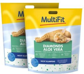 Produktbild von MultiFit Diamonds Aloe Vera Silikatstreu für Katzen 2x16 l - 2 x 15 l