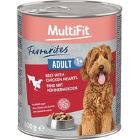 Produktbild von MultiFit Favourites Hund Nassfutter Adult Rind mit Hühnerherzen hoher Fleischanteil ohne Zucker 6x800 g