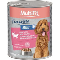 Produktbild von MultiFit Favourites Nassfutter Hund Adult Schinken mit Rinderherzen mit hohem Fleischanteil und ohne Zucker 6x800 g