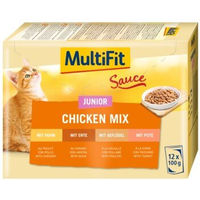 Produktbild von MultiFit Junior Katzen Nassfutter Chicken Mix Stückchen in Sauce für Kitten 12x100 g - 12 x 100 g