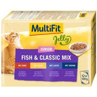 Produktbild von MultiFit Junior Katzen Nassfutter Multipack mit Hering, Huhn, Lachs und Rind in Gelee für Kitten 12x100 g
