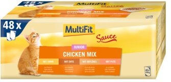 Produktbild von MultiFit Junior Kitten Nassfutter Stückchen in Sauce Chicken Mix 48x100 g - 48 x 100 g