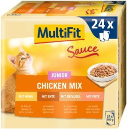 MultiFit Junior Kitten Nassfutter Stückchen in Sauce Chicken Mix Multipack 24x100 g - 24 x 100 g – Bild 1 von 2