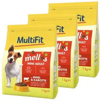 Produktbild von MultiFit Mellos Trockenfutter Hund Adult Mini Rind und Karotten ohne Farb- und Aromastoffe 3x1 kg - 3 x 1 kg