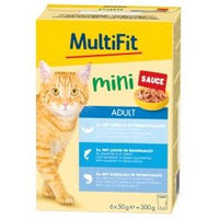 Produktbild von MultiFit Mini Nassfutter Katze Adult Stückchen in Sauce Forelle Lachs Kabeljau ohne Zucker 6x50 g