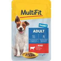 Produktbild von MultiFit Nassfutter Hund Adult Little Dog Ragout Rind Stückchen in Sauce 48x100 g ohne Farb- und Aromastoffe sowie Konservierungsstoffe - 48 x 100 g