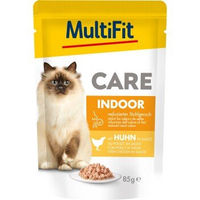 Produktbild von MultiFit Nassfutter Katze Adult Care Indoor Huhn Stückchen in Sauce ohne Zucker 24x85 g