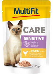 Produktbild von MultiFit Nassfutter Katze Adult Care Sensitive Huhn Stückchen in Sauce 24x85 g