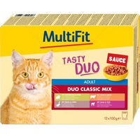 Produktbild von MultiFit Nassfutter Katze Adult Duo Classic Mix Tasty Duo Stückchen in Sauce 12x100 g - 12 x 100 g