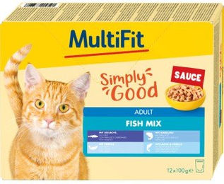 MultiFit Nassfutter Katze Adult Fish Mix Stückchen in Sauce ohne Zucker und Konservierungsstoffe 12 x 100g - 12 x 100 g – Bild 1 von 2
