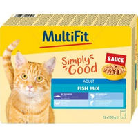 Produktbild von MultiFit Nassfutter Katze Adult Fish Mix Stückchen in Sauce ohne Zucker und Konservierungsstoffe 12 x 100g - 12 x 100 g