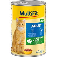 Produktbild von MultiFit Nassfutter Katze Adult Kaninchen und Ente in Gelee ohne Zucker 12x405 g - 12 x 405 g