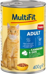 MultiFit Nassfutter Katze Adult Kaninchen und Ente Stückchen in Sauce 12x400 g – Bild 1 von 2