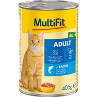 Produktbild von MultiFit Nassfutter Katze Adult Lachs Stückchen in Gelee ohne Zucker 24x405 g - 24 x 405 g