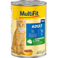 Produktbild von MultiFit Nassfutter Katze Adult Paté Kaninchen und Ente ohne Zucker 24x400 g - 24 x 400 g
