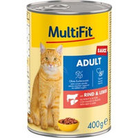 Produktbild von MultiFit Nassfutter Katze Adult Stückchen in Sauce Rind ohne Zucker 24x400 g