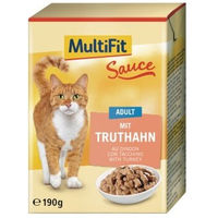 Produktbild von MultiFit Nassfutter Katze Adult Stückchen in Sauce Truthahn und Huhn ohne Zucker 24 x 190g
