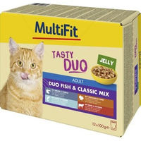 Produktbild von MultiFit Nassfutter Katze Adult Tasty Duo Fish & Classic Jelly Mix 12x100 g - 12 x 100 g