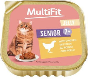 Produktbild von MultiFit Nassfutter Katze Senior Huhn in Gelee ohne Zucker 64x100 g - 64 x 100 g