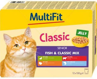 MultiFit Nassfutter Katze Senior Mix Ente Pute Rind Kabeljau Stückchen in Gelee 12x100 g – Bild 1 von 2