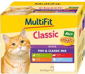 MultiFit Nassfutter Katze Senior Mix Ente Pute Rind Kabeljau Stückchen in Gelee 24x100 g - 24 x 100 g – Bild 1 von 3