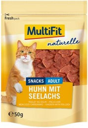 Produktbild von MultiFit naturelle Leckerli Huhn und Seelachs Herz für erwachsene Katzen 4x50g