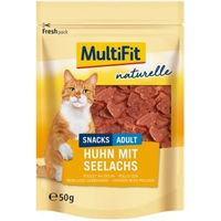 Produktbild von MultiFit naturelle Leckerli Huhn und Seelachs Herz für erwachsene Katzen 4x50g