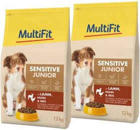 Produktbild von MultiFit Sensitive Junior Hundefutter mit Lamm, Huhn und Reis ohne Zucker 2x12kg