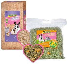 Produktbild von MultiFit Set Einstreu aus Holzspänen und Heu mit Löwenzahn - 2 x 500 ml