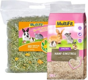 Produktbild von MultiFit Streu und Heu-Paket für Kleintiere mit Löwenzahnheu 500 g und Hanfstreu 30 L