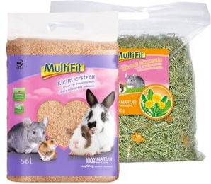 Produktbild von MultiFit Streu und Heu Set mit Holzspäne Einstreu 56l und 500g Heu - 56 l