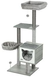 Multifunktionaler Kratzbaum für Katzen mit Katzenhaus, Hängematte und Sisalsäulen in Grau, 48 x 40 x 126 cm – Bild 1 von 2