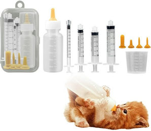 Mutig Aufzuchtflasche mit Silikon-Nippel und Spritze für Katzen, Kaninchen und Eichhörnchen in Transparent-Gelb – Bild 1 von 4