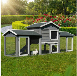 My Animal Kleintierstall XXL MH-03 aus Holz für Kaninchen mit 2 Etagen und Freilauf in Grau – Bild 1 von 5