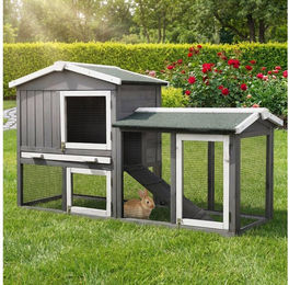 My Animal Kleintierstall XXL MH-03 aus Holz mit 2 Etagen und Freilauf für Kaninchen wetterbeständig – Bild 1 von 5