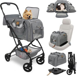 My Duque Carry-Trio 3in1 Hundebuggy Grau mit Hundewagen und Autositz inklusive Isofix-Station bis 12kg – Bild 1 von 1